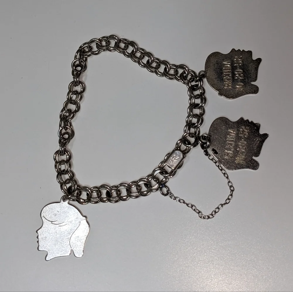 Elco Sterling Silver Charm Bracelet with 3 Girl Silhouette Charms